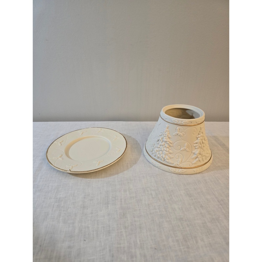 Yankee Candle Porcelain Tree Candle Shade and Tray Set White Gold OS Good